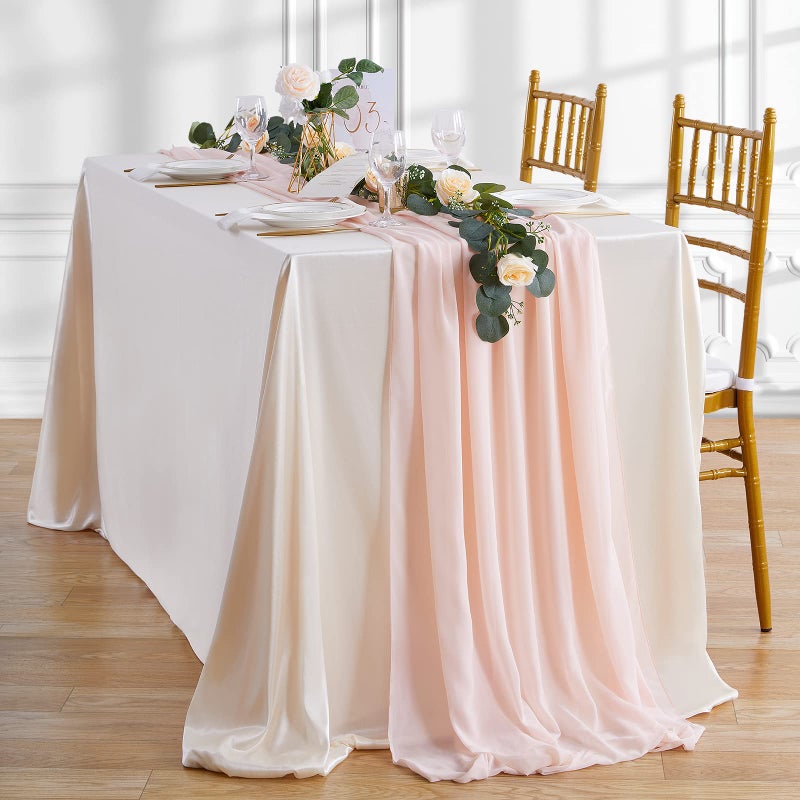 QueenDream 10Ft Light Peach Sheer Chiffon Table Runner 27 x 120 Inches Rustic Wedding Table Runner Overlay for Wedding Birthday Party Decoration - Image 1